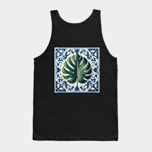 Classic Delft Tile With Monstera Leaf No.3 Tank Top